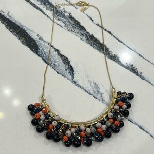 EUC Limited Gold Necklace 16 inches total length  Navy , Coral, Gray, & Pink